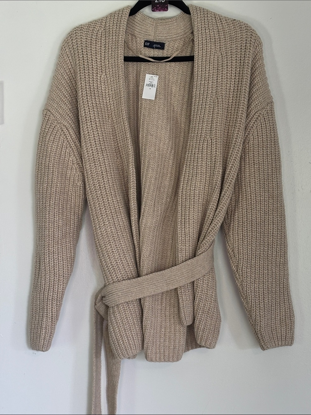 GAP Womens Cotton-blend wrap cardigan sweater in heather beige size medium NWT